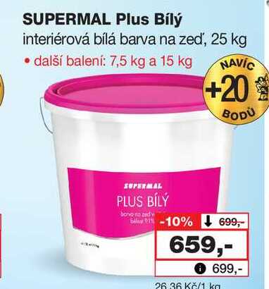 SUPERMAL Plus Bílý interiérová bílá barva na zeď, 25 kg