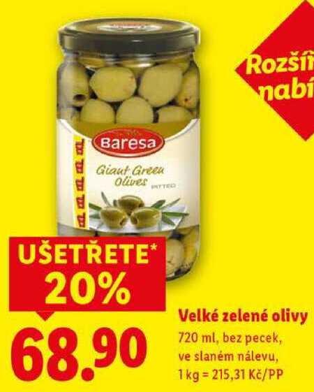 Velké zelené olivy, 720 ml