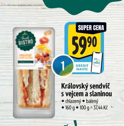 Královský sendvič s vejcem a slaninou 160 g