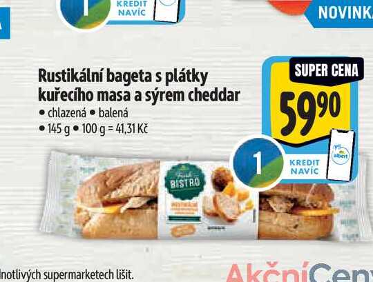 Rustikální bageta s plátky kuřecího masa a sýrem cheddar 145 g