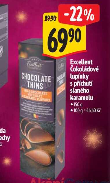 Excellent Čokoládové lupínky s příchutí slaného karamelu 150 g