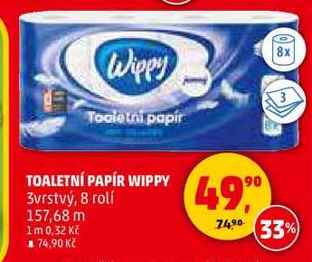 TOALETNÍ PAPÍR WIPPY 3vrstvý, 8 rolí