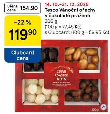 Tesco Vánoční ořechy v čokoládě pražené, 200 g