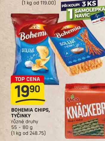 BOHEMIA CHIPS, TYČINKY různé druhy 55-80 g