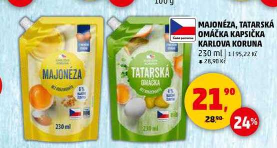 MAJONÉZA, TATARSKÁ OMÁČKA KAPSIČKA KARLOVA KORUNA, 230 ml