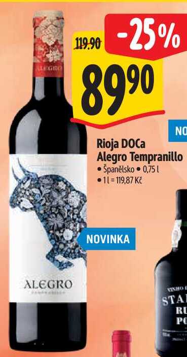 Rioja DOCa Alegro Tempranillo, 0,75 l
