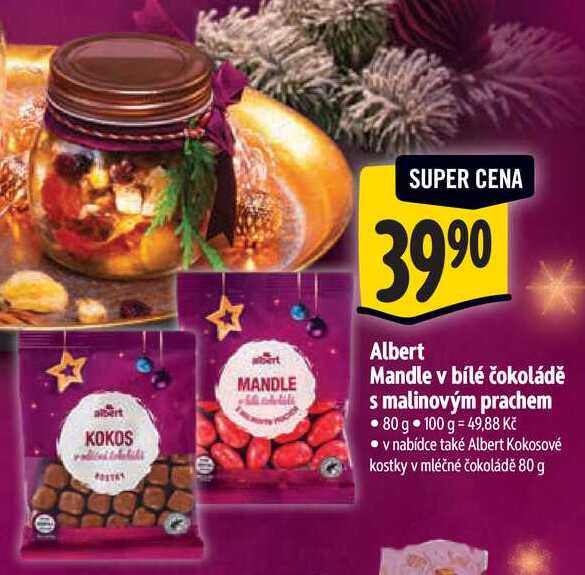 Albert Mandle v bílé čokoládě s malinovým prachem 80 g