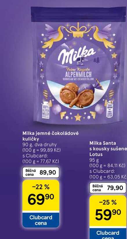 Milka jemné čokoládové kuličky, 90 g. dva druhy