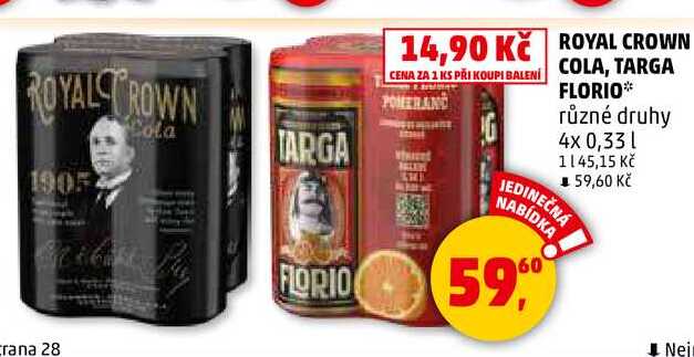 ROYAL CROWN COLA, TARGA FLORIO, 4x 0,33 l