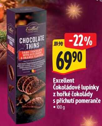 Excellent Čokoládové lupínky z hořké čokolády s příchutí pomeranče, 100 g