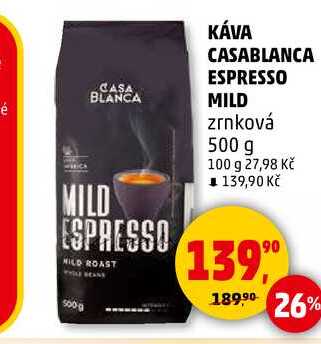 KÁVA CASABLANCA ESPRESSO MILD zrnková, 500 g