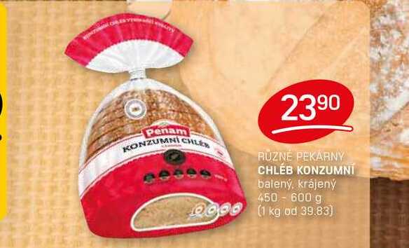 CHLÉB KONZUMNÍ balený, krájený 450 - 600 g
