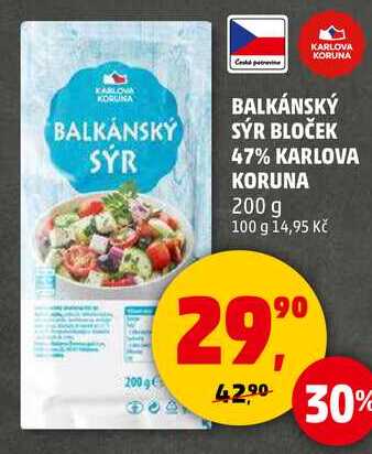 BALKÁNSKÝ SÝR BLOČEK 47% KARLOVA KORUNA, 200 g