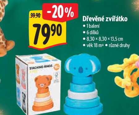   Dřevěné zvířátko  1 balení  6 dílků  