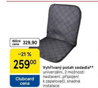 Vyhřívaný potah sedadla, univerzální, 2 možnosti nastavení, připojení k zapalovači, snadná instalace