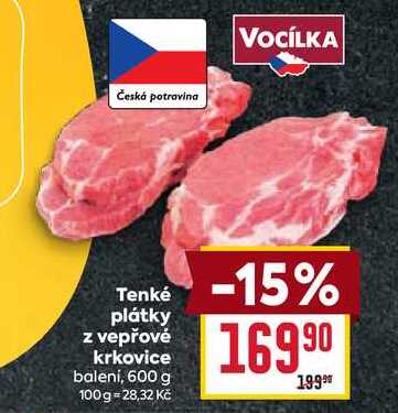 Tenké plátky z vepřové krkovice baleni, 600 g