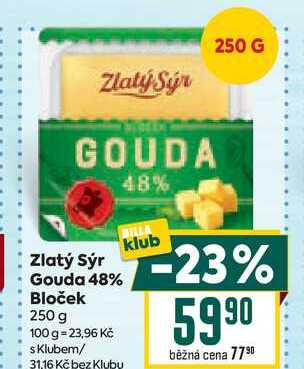 Zlatý Sýr Gouda 48% Bloček 250g