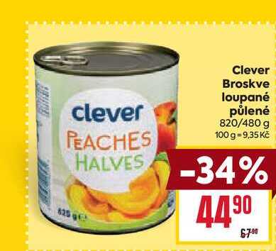 Clever Broskve loupané půlené 820/480 g 