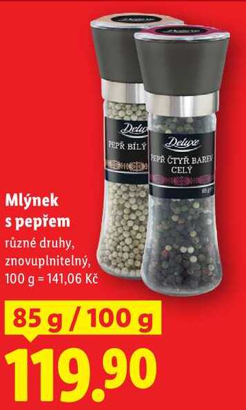 Mlýnek s pepřem, 85 g/100 g