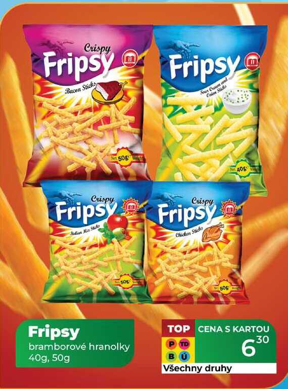 Fripsy bramborové hranolky 40g, 50 g