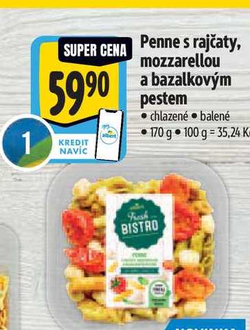   Penne s rajčaty, mozzarellou a bazalkovým pestem  170 g