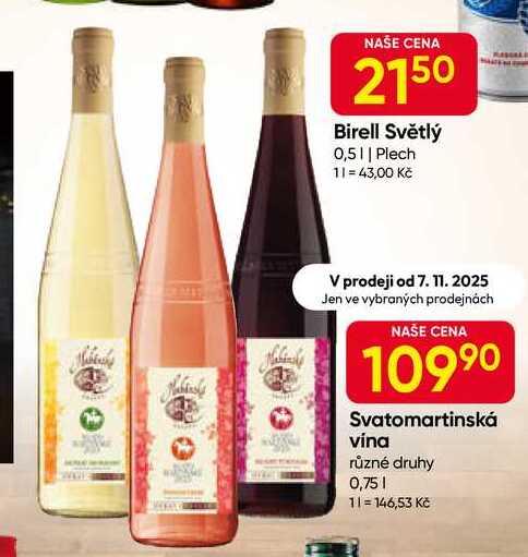 Svatomartinská vína různé druhy 0,75l