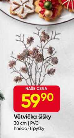 Větvička šišky 30 cm | PVC hnědá/třpytky 
