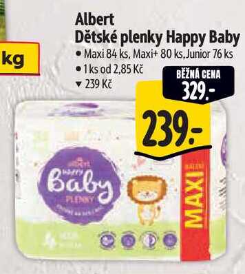 Albert Dětské plenky Happy Baby, Maxi 84 ks, Maxi+ 80 ks, Junior 76 ks