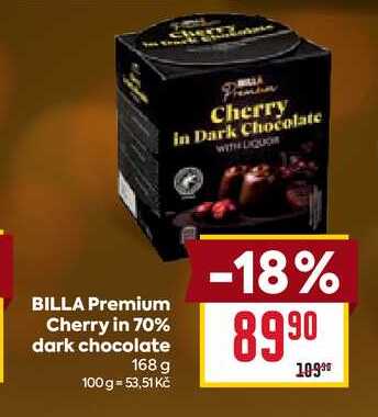 BILLA Premium Cherry in 70% dark chocolate 168 g