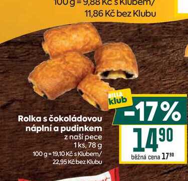 Rolka s čokoládovou náplní a pudinkem z naší pece 1ks, 78 g 