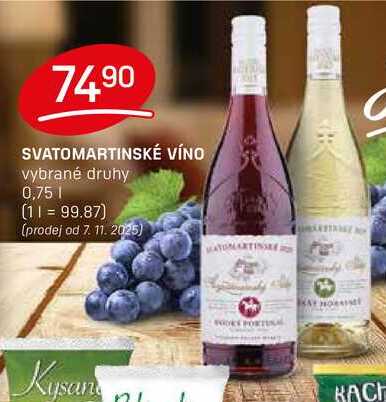 SVATOMARTINSKÉ VÍNO vybrané druhy 0,75l