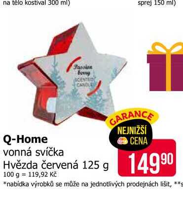 Q-Home vonná svíčka Hvězda červená 125 g