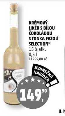 KRÉMOVÝ LIKÉR S BÍLOU ČOKOLÁDOU S TONKA FAZOLÍ SELECTION, 0,5 l