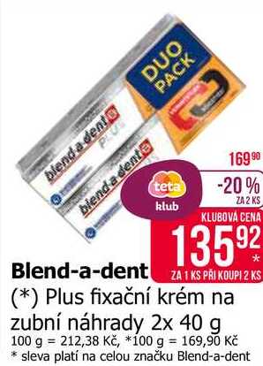 blend a dent Plus fixační krém na zubní náhrady 2x 40 g 