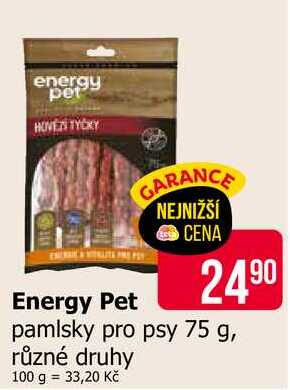 energy pet pamlsky pro psy 75 g, různé druhy