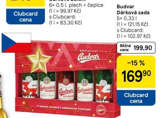 Budvar Dárková sada, 5× 0,33 l