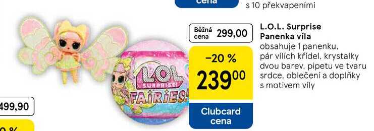 L.O.L. Surprise Panenka vila obsahuje 1 panenku, pár vílích křídel, krystalky dvou barev, pipetu ve tvaru srdce, oblečení a doplňky s motivem víly