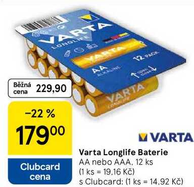 Varta Longlife Baterie AA nebo AAA, 12 ks
