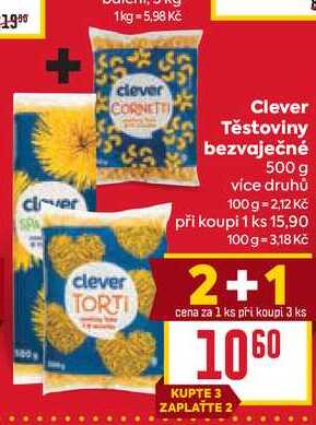 Clever Těstoviny bezvaječné 500 g