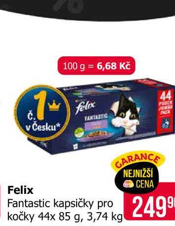 Felix Fantastic kapsičky pro kočky 44x 85 g, 3,74 kg