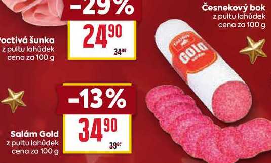 Salám Gold z pultu lahůdek cena za 100g 