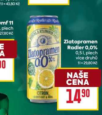 Zlatopramen Radler 0,0% 0,51, plech