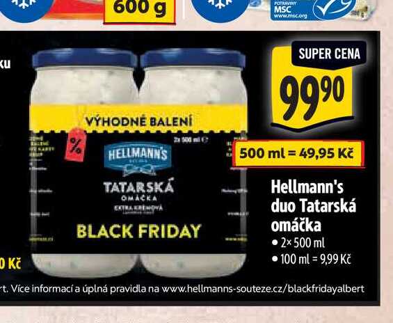Hellmann's duo Tatarská omáčka 2×500 ml