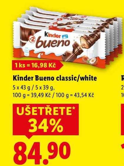 Kinder Bueno classic/white, 5x 43 g/5x 39 g