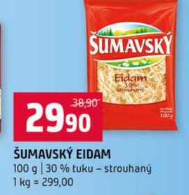 Šumavský Eidam 100 g 30 % tuku strouhaný 