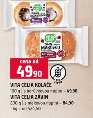 VITA CELIA KOLÁČE 100 g s borůvkovou náplní VITA CELIA ZÁVIN 200 g s makovou náplní