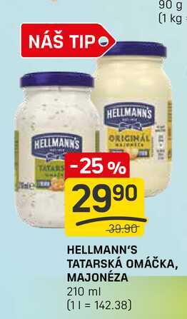 HELLMANN'S TATARSKÁ OMÁČKA, MAJONÉZA 210 ml