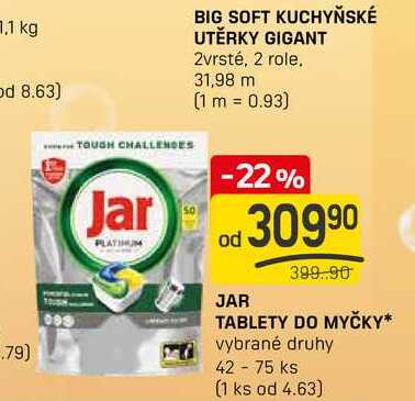 JAR TABLETY DO MYČKY vybrané druhy 42-75 ks