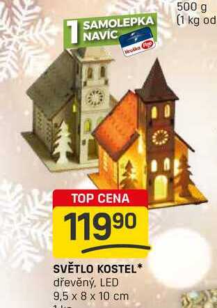 SVĚTLO KOSTEL dřevěný, LED 9,5 x 8 x 10 cm 