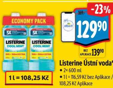 Listerine Ústní voda, 2x 600 ml 